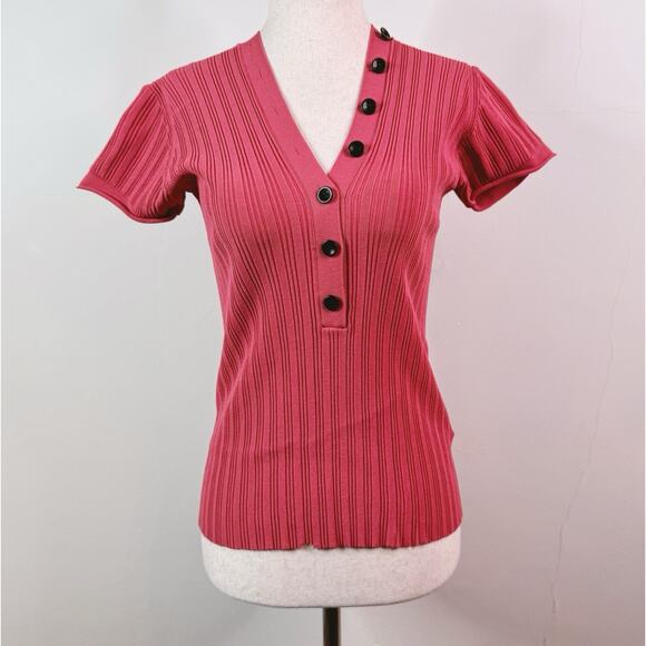 Proenza Shouler Rib Knit Top Short Sleeve Button Detail Coral Size Medium - Picture 1 of 13